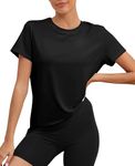 KevaMolly Workout Tops for Women UPF50+ Breathable Loose Fit Yoga T Shirts Short Sleeve Running Gym Athletic Tee Top, Black, Large