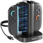 Syntech Controller Charger Dock Compatible with Nintendo Switch 2 JoyCon Accessories, 4-in-1 Fast Charging Station with LED Indicators USB-A Cable Magnetic Design, Charging Holder for Switch 2 Gamers