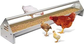 JonesHouseDeco Galvanized Steel Chicken Feeding Trough W/Crossbar, 115cm Long Heavy-Duty Large Capacity Chicken Feeder, Easy to Clean Poultry Feeder Trough, for Chickens, Ducks, Turkeys #B809A01