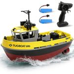 Remote Control Boat 2.4 Ghz Waterproof 1:72 Remote Control Tugboat for Adults and Children RC Boat for Kids Two Rechargeable Batteries 40 Minutes of Play Summer Outdoor Aquatic Toy Gift (Yellow)