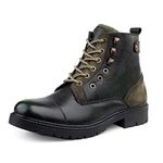 Bacca Bucci® Men's Dragon Splash Proof Full Leather Classic Fashion Boots for Bikers Riders Trekking Trails Backpacking and Hiking | 6 Inches | Ankle Height | All Day wear- Olive, Size UK8