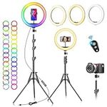 Ring Light with Tripod Stand & Phone Holder - 10 inch Selfie LED Ringlight Dimmable Desktop Lamp 40 Colors RGB Tall Circle Light for Camera Makeup Video YouTube TikTok Live Streaming Zoom Meeting