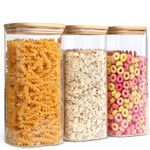 1500ml Glass Jars with Bamboo Lids, 3pcs Air Tight Kitchen Food Cereal Containers for Storage,Canister Set for Jam Pasta Spaghetti Tea Coffee Beans Cookie Snack Flour