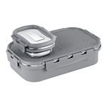 CELLO Matrix Big Lunch Box, Grey | Stainless Steel Lunch Box with Inner Separate Veg Box | Leak Proof and Break Resistant | Tiffin for Adults with Snap Lock | Ideal for Office, School, College