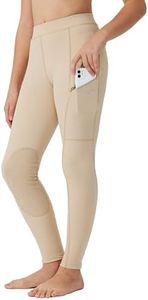 Willit Girls Horse Riding Pants Tights Kids Equestrian Breeches Knee-Patch Youth Schooling Tights Zipper Pockets Light Khaki L