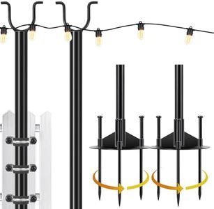 GarveeTech 11ft 4-In-1 Outside String Lights Poles,Outdoor String Light Poles Stand for Patio, Garden, Bistro, Wedding, Parties,Deck,Black (4 Pack)