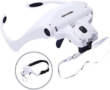 YOCTOSUN Head Mount Magnifier with 2 Led Professional Jeweler's Loupe Light Bracket and Headband are Interchangeable