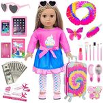 UZIDBTO American 18" Girl Doll Accessories - 18 Inch Doll Clothes with Travel Suitcase and Pretend Makeup Kit for Girls Includes Luggage, Sunglasses, Phone, Hair Clip and Makeup Set