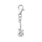 Quiges 925 Sterling Silver White CZ Music Instrument Electric Guitar Lobster Clasp Charm Clip on Pendant