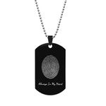 Personalized Engraved Custom Oval Fingerprint Military Dog Tag Pendant Ball Chain Necklace Men Jewelry 24" for Mom Daughter Dad Son Anniversary Birthday Graduation Gift Black