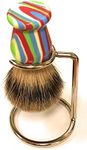 G.B.S Men's Classic Shaving Brush Bristles Retro Striped Tie-Dyed Pure Badger Shaving Brush - Resin Handle-Free Chrome Stand For Proper Drying! Long-Lasting Convenient To Use