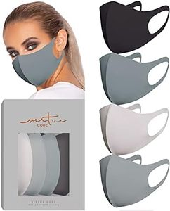 VIRTUE CODE Second Skin Cloth Face Mask Pack. 4 Buttery Soft Masks Washable Fabric - Grey Face Mask Reusable. Stretchy, Comfortable, Fresh Facemask.