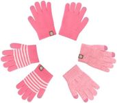 MA COWCF 3 Pairs Kids Winter Gloves - Touchscreen Linner with Grip Warm Stretchy Knit Mittens 2-8 Years Boys and Girls (PINK, One Size)