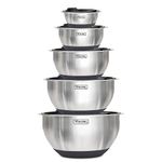 Viking Culinary Stainless Steel Mixing Bowl Set, 10 Piece, Non-Slip Silicone Base, Includes Airtight Lids, Dishwasher Safe, Black