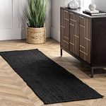 imsid Handwoven Jute Square Rug, Natural Fibres, Braided Reversible Carpet for Bedroom Living Room Dining Room (black, 2x6 Feet)