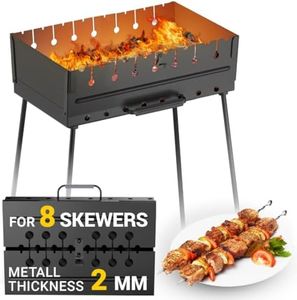 Charcoal Grill for 8 Skewers - Portable Barbecue 16.9"×11.8"×16.9" Kabob Camp Grills - Foldable Metal Mangal - Kebab Shish - BBQ for EDC Picnic Outdoor Cooking Camping Hiking