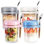 VITEVER 4 Pack Overnight Oats Jars, Overnight Oats Container with Lid and Spoon, 10 oz overnight glasses, Cereal, Milk, Vegetable and Fruit Salad Storage Container with Measurement Marks