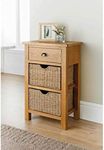 HDmirrorR Florsol wiltshire Oak Small Console Table with two seagrass storage baskets.