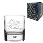 Engraved Auntie Birthday Gift, Bubble Whisky Glass, Holds 11.5oz, 340ml, Gift Boxed, Happy Birthday Script Design, Gift for Her, Gift for Auntie, Laser Engraved in The UK