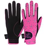 AFE Kids Gloves For Girls Boys Unisex Horse Riding Gloves Outdoor Gloves Sports Gloves Cycling Gloves For Children Black Blue Pink Star Design (Pink Star Design, Small)