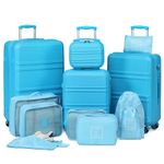 Kono Luggages Sets 4 Piece Lightweight Suitcases with TSA Combination Lock ABS Hardshell Luggage Travel Set with 8 Set Packing Cubes(Blue,4 Piece Set)