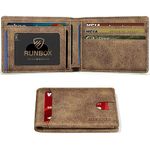 RUNBOX Slim Wallet for Men Minimalist Leather Bifold RFID Blocking with Gift Box Khaki