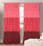 Dekor World Cotton Three In One Ultimate Ruffle Rod Pocket Plaid Semi Sheer Curtain Set (Maroon, 5)