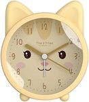 Danse Jupe 3" Kids Alarm Clock Round Silicon Analog Desk Clock Cartoon Animal Silent Non Ticking,Backlight,Battery Operated for Bedroom,Yellow Cat