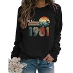 MLZHAN Vintage 1981 Sweatshirts for Women 40th Birthday Gift Crewneck Pullover Causal Shirt Tops (Black,M,Medium)