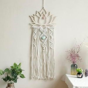 Artilady Macrame Wall Hanging - Large Lotus Dream Catcher with Healing Crystal Stone Boho Home Nursery Bedroom Wall Decor Birthday Christmas Thanksgiving Wedding Gifts for Women Teen Girls