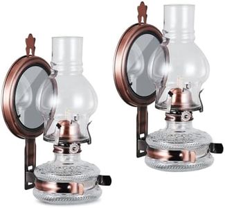 DNRVK 2 Pieces Large Wall Oil Lamp Vintage Glass Kerosene Lamp 7/8 Wick Antique Decorative Wall Mounted Oil Lamps for Indoor Use Emergency Lighting Hurricane Lamp with Mirror Oil Lantern