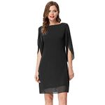 GRACE KARIN Women Summer Casual Chiffon Dress Crew Neck 3/4 Split Sleeve Party A Line Dress Black M