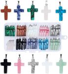 40 Piece Cross Charms for Jewelry Making, Bracelets, with Bail, Storage Case, Natural Gemstone Pendants for Necklaces, DIY Crafts, Keychains (10 Colors)