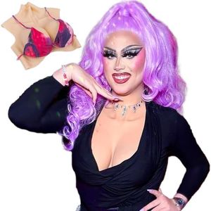 YINSUCDS Silicone Breastplate High Neck Style Breasts Fake Breast Plates C-G Cup for Crossdressing Transgender Drag Queen, 2, D Cup Liquid Gel Filler
