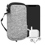 kwmobile Neoprene Phone Pouch Size XS - 3,5/4" - Universal Cell Sleeve Mobile Bag with Zipper, Wrist Strap - Light Grey Matte/White