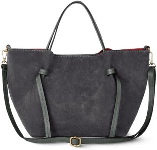 TAKEASY Italian Genuine Suede Tote Bag for Women with Detachable Strap | Structured Top-Handle Purse with Interior Pouch (Pewter)