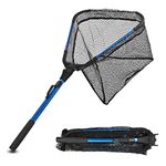 Fishing Net Folding Landing Net, Collapsible Telescopic Aluminum Pole Handle, Durable Nylon Mesh with Coating, Safe Fish Catching or Releasing, Portable Fishing Accessory (1 Section)