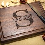 Walnut Artisan Personalized Cutting Boards, Custom Anniversary or Housewarming Gift Idea, Wood Engraved Charcuterie Board for Couples and Newlyweds, Initial Design 050