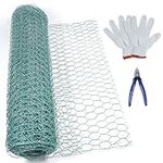 Chicken Wire Mesh Roll, 0.4x10m Green PVC Coated Wire Mesh Fencing, Garden Mesh Fencing Hexagonal with Pliers & Gloves