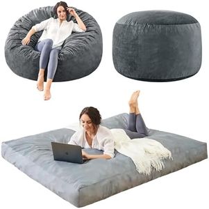 Bean Bag Chair Stuffed with Foam - Folding Beanbag Chairs Lounge Sofa Bed for Adults - Memory Foam Queen Size Mattress - Big Couch with Soft Micro Fiber Cover in Bedroom Dorm Room - 5 ft, Grey