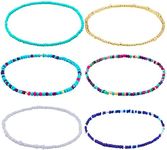 LUTER 6Pcs Beaded Anklets Elastic Bohomenian Bracelet Anklets Colorful Handmade Bead Jewelry for Girls, Women, 22 cm, Glass