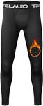 TELALEO Boys Thermal Compression Leggings Pants Youth Fleece Lined Base Layer Tights Cold Weather Heat Gear (Fireball is an AD) Black M