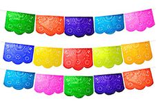 Fiesta Brands 50 Panel Pack. Mexican Papel Picado Banner. Colores de Primavera. Over 75 Feet Long for Maximum Coverage. Vibrant Colors Tissue Paper. Medium Size Panels. Multicolored Flowers Design