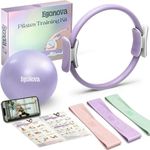 EgoNova Pilates Ring Set: 35cm Magic Circle, Mini Ball & Resistance Bands (15/25/35 lbs) for Strength, Flexibility, Stability & Toning (Violet-Essential)