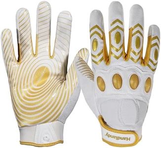 HANDLANDY Lineman Football Gloves for Men, Grip Padded Football Receiver Gloves for Adult (White, X-Large)