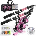 Fishing Rod and Reel Combo,2 Pcs 2.1M Telescoping Fishing Rod with Carrier Bag,Spinning Reels,2 Lines,Lures Baits,Suitable for Beginners Fishing Gifts for Men Women Saltwater Freshwater