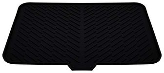 Luxet Silicone Dish Drying Mat with Built-in Drain Lip - Hygienic Drying Pad - Sturdy Compact Easy to Clean Tray Protects Surfaces Prevents Water Build Up - 23 X 17 (Black)