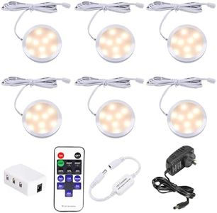 AIBOO Dimmable LED Under Cabinet Lighting, Counter Showcase Kitchen Lighting Fixtures with 12V Plug in Adapter and Dimmable Wireless Remote Control, 6 Ultra Slim Puck Lights Kit (Warm White2700K)