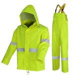 Navis Marine Rain Suit for Men Heavy Duty Workwear Waterproof Jacket with Pants 3 Pieces(Reflective Lime, L)