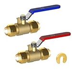 Hourleey 2 Pieces 1/2 Inch Push-Fit Full Port Ball Valve for Hot and Cold Water with Disconnect Clip, Water Stop Shut Off, 1 Piece Each